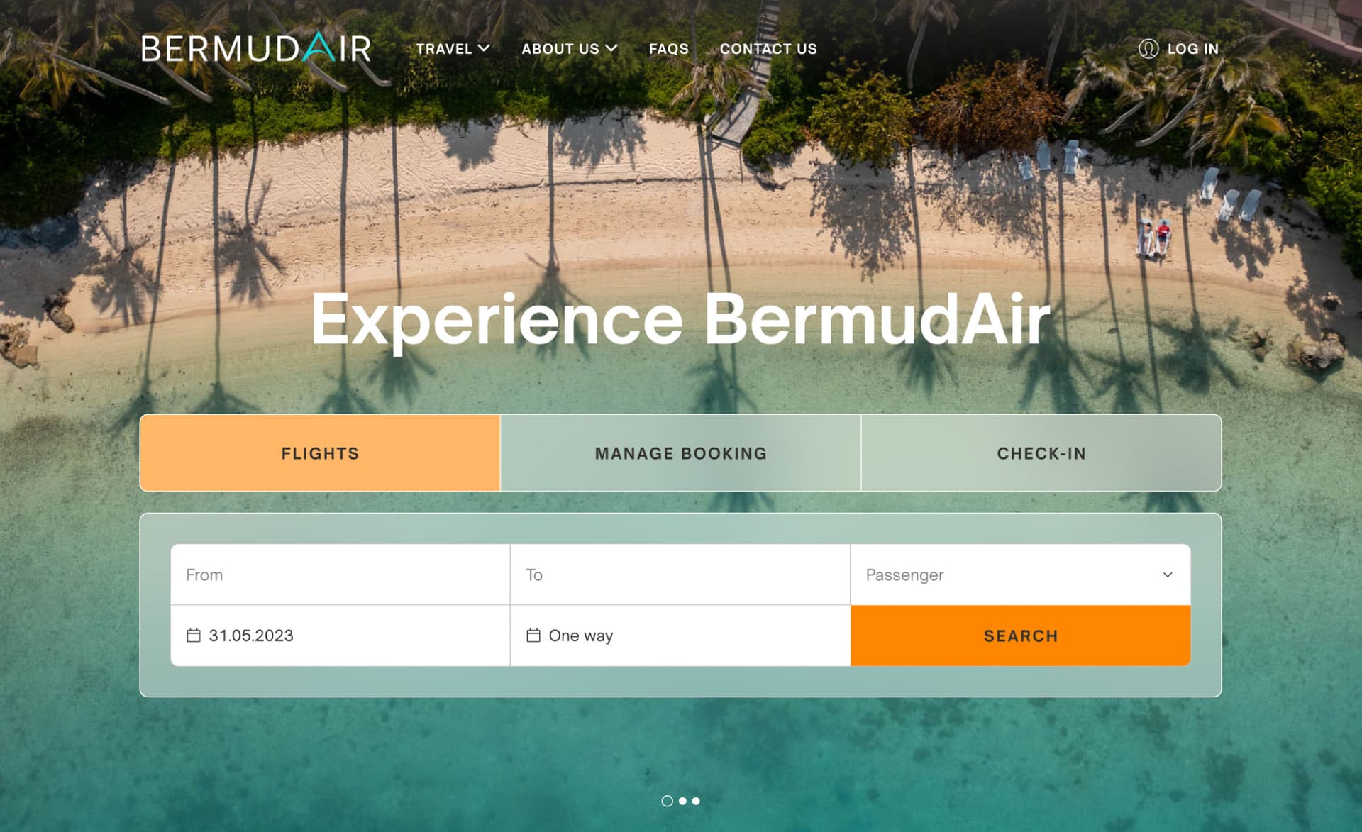 BermudAir homepage hero with flight search