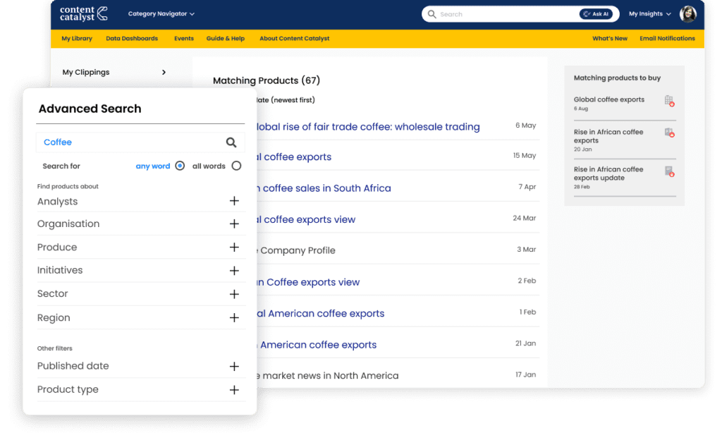 Content search and navigation tools on the Content Catalyst platform