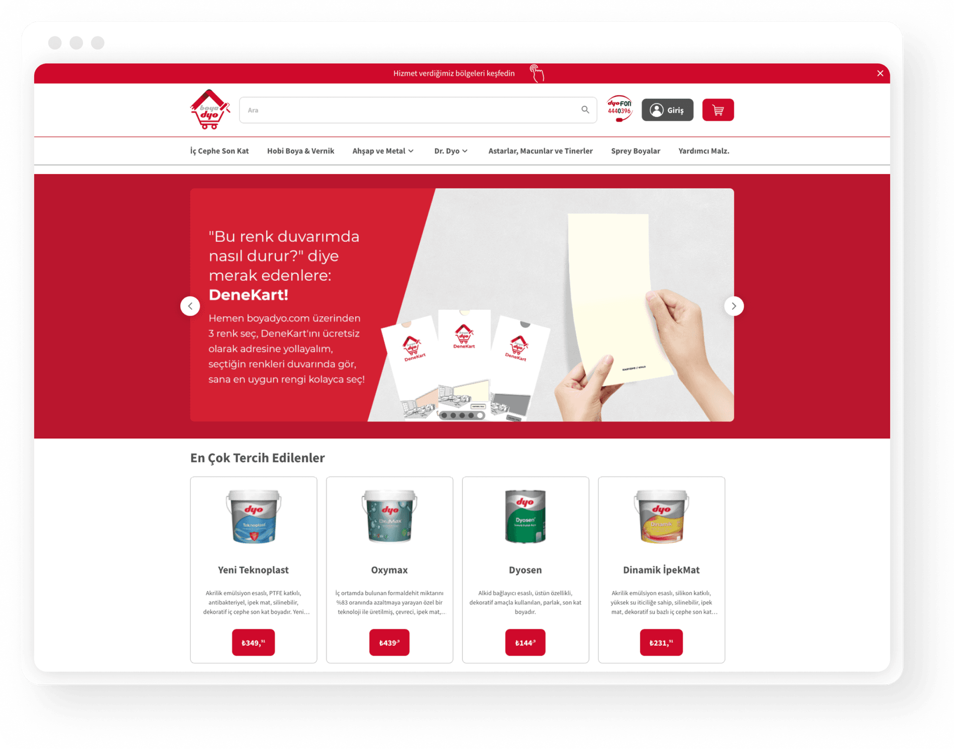 DYO e-commerce homepage