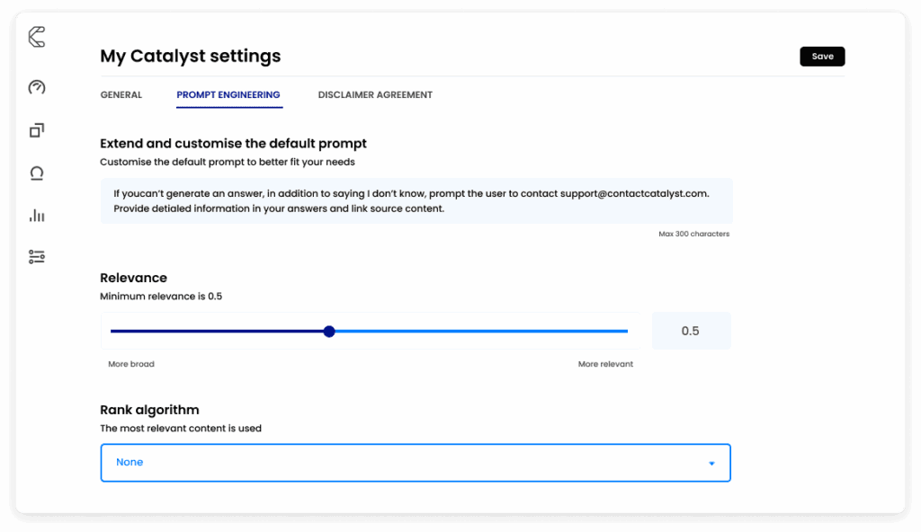 MyCatalyst admin settings screen