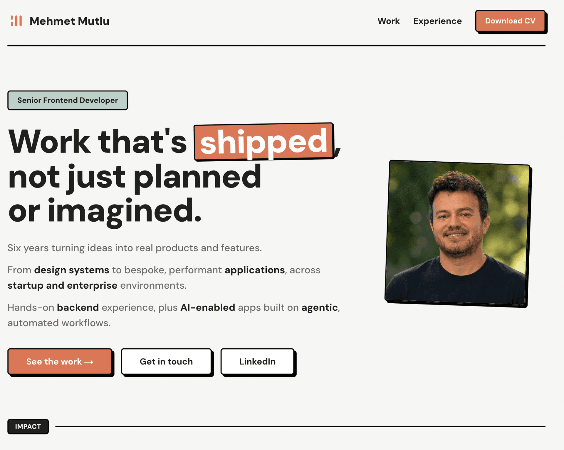 Mehmet Mutlu Portfolio homepage hero section