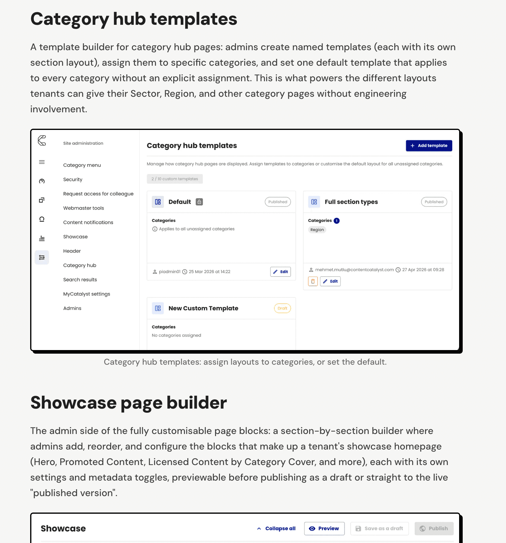 A project page rendered from the block-based content model, showing headings, paragraphs, and images in sequence