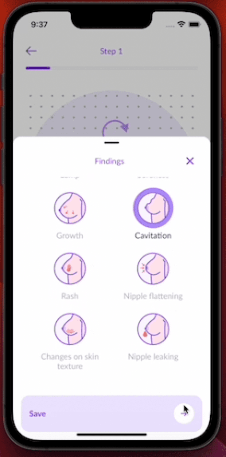 Triwi findings selection bottom sheet with finding type icons