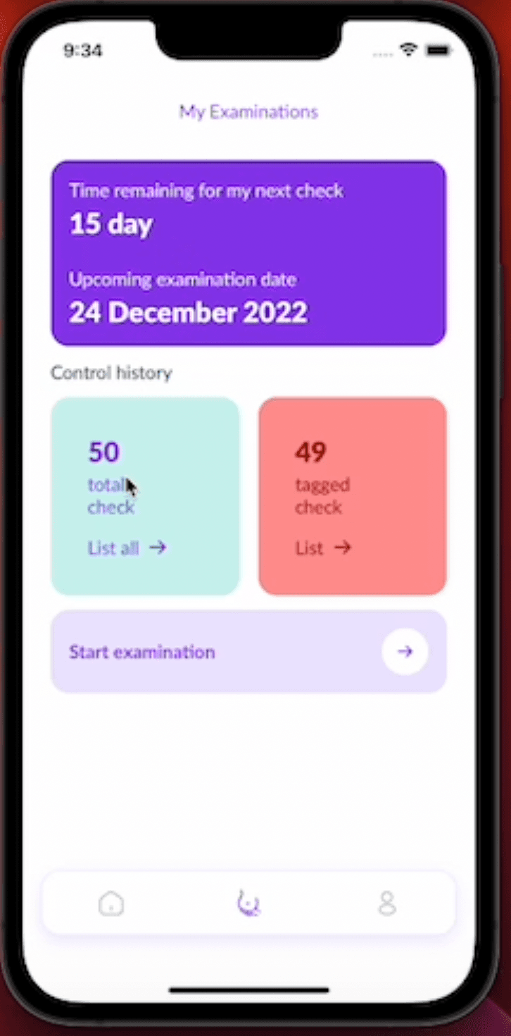 Triwi examinations screen showing total and tagged check history