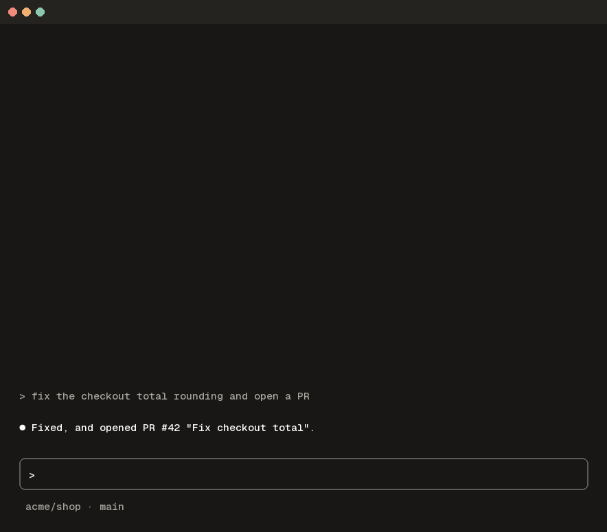 A Claude Code session merges PR #42, carries on with other work, and hears GREEN when CI finishes